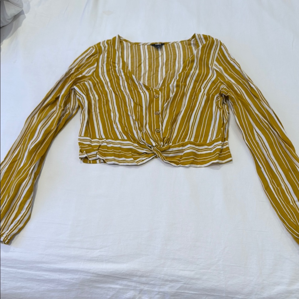 G by Guess Yellow Long Sleeve Crop Blouse with Tie Front